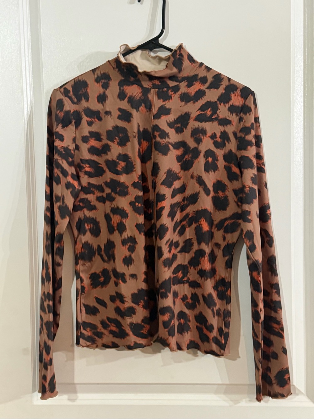 A New Day Leopard-Print Long Sleeve Mock Neck Top - Brown/Black